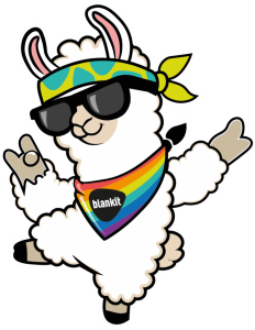 Das Blankit-Lama mit Regenbogen-Halstuch